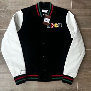 Mitchell & Ness Black and White HBCU Varsity Jacket OJBF4165-TTYYYPPPBLCK
